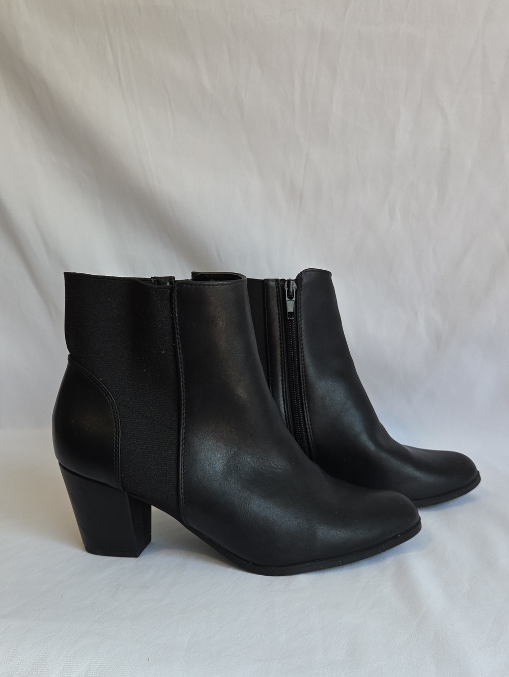 East 5th Black Faux Leather Ankle Boots with Block Heel